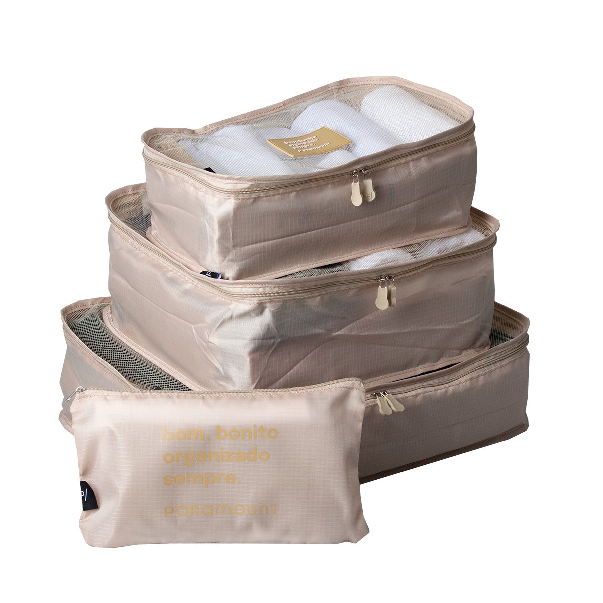 Kit Organizadores de Mala de Viagem C/ 4 PCS Creme